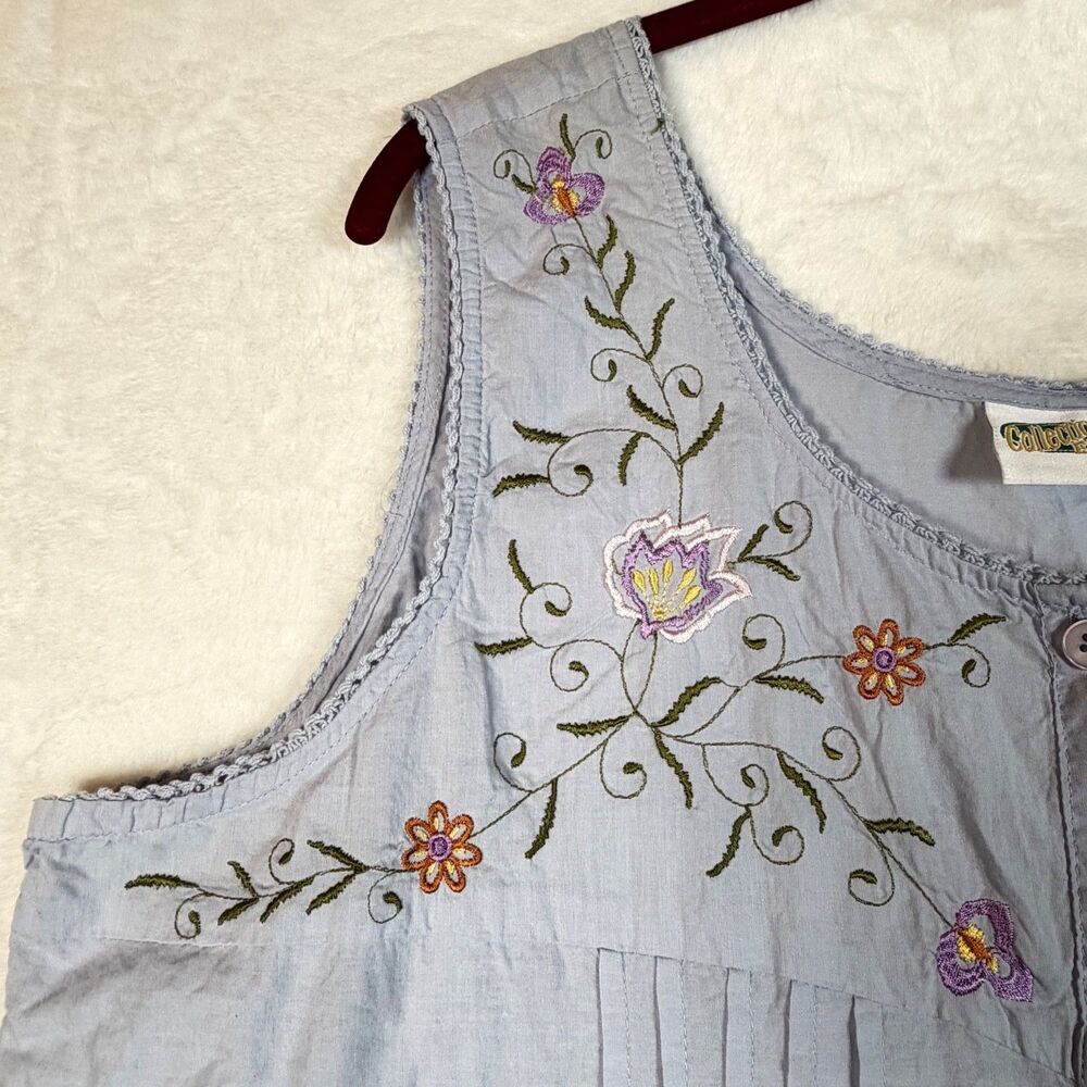 Vintage Collections Etc Blue Floral Embroidered Cotton Prairie Maxi Dress XXL - Picture 8 of 10